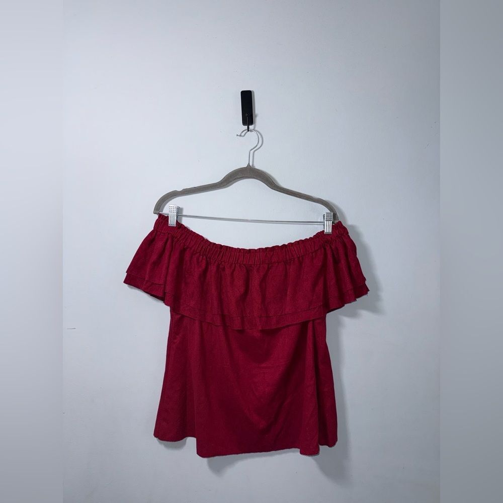 Young fabulous & broke faux suede off the shoulder ruffle top size medium EUC